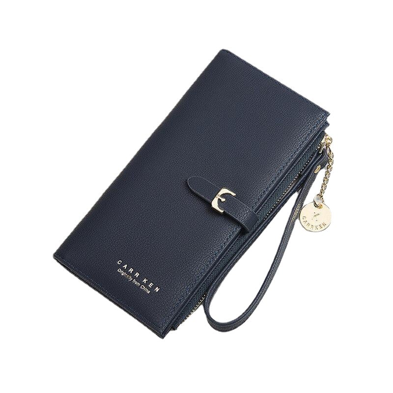 Women PU Leather Thin Solid Color Bifold Long Purse Card Holder Wallet