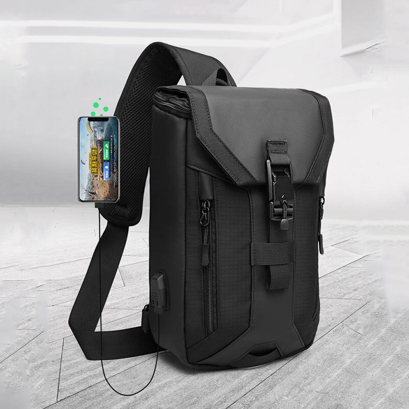 Men Oxford USB Charging Multi-pocket 3 Card Slots Waterproof Outdoor Crossbody Bag Chest Sling