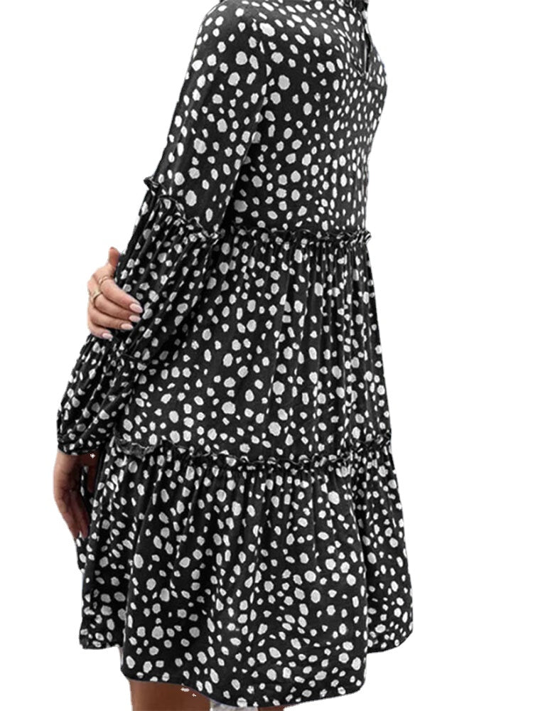 Women Bohemian Retro Knee Length Polka Dots Casual Midi Dresses