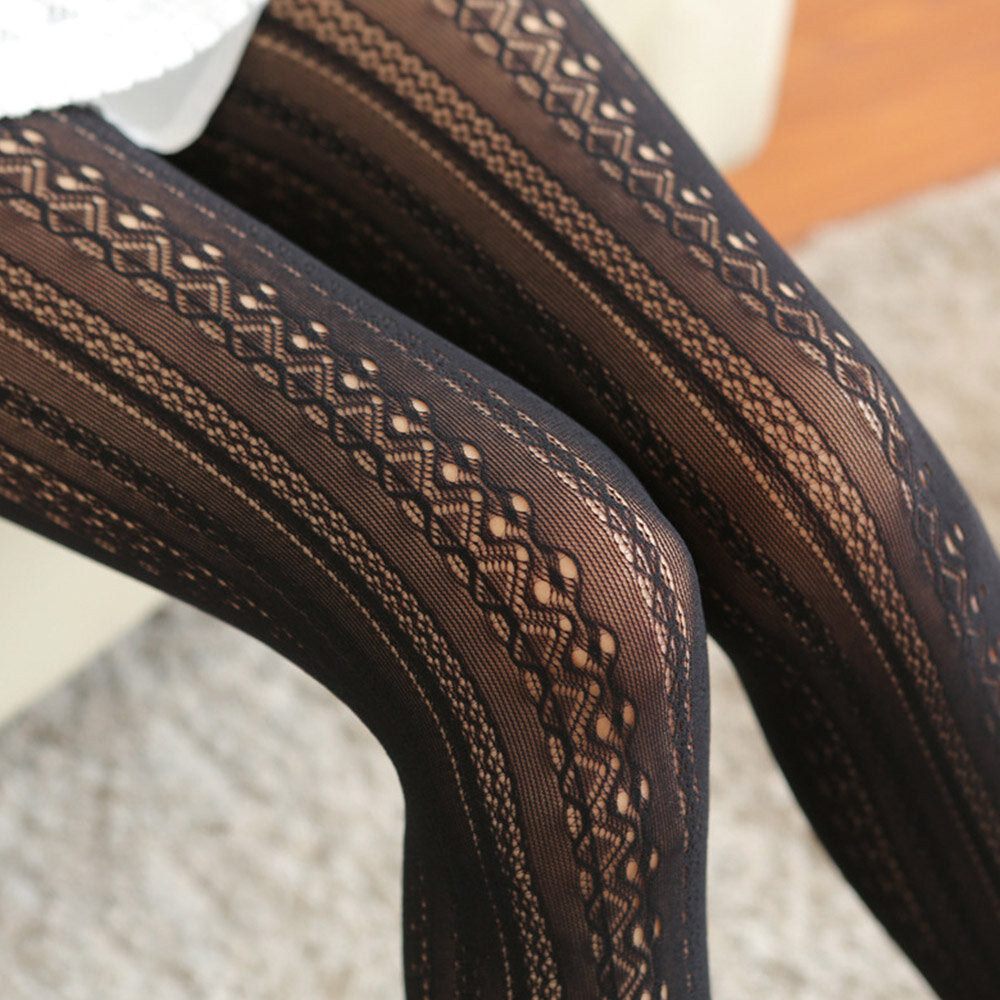 Women Nylon Lolita Lace Jacquard Hollow Breathable Thin Pantyhose Stockings