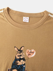 Women Cartoon Animal Print Long Sleeve Pullover Elastic Waist Letter Pants Home Pajama Set