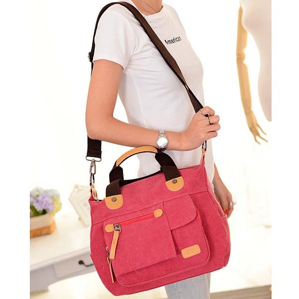 Women Canvas Large Capacity Functional Multi Pocket Handbag Shoulder Crossbody Bag