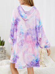 Women Starry Sky Print Oversized Thick Reversible Blanket Hoodie Comfy Homewear With Pocket