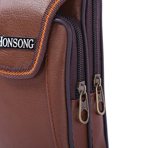 Faux Leather Casual Double Zipper Phone Bag Waist Bag For Men