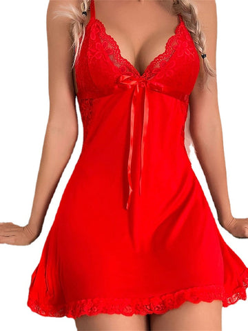 Women's Strap Dress Summer Dress Mini Dress Sexy Cozy Lace Backless Solid Color Strap Party Home Red