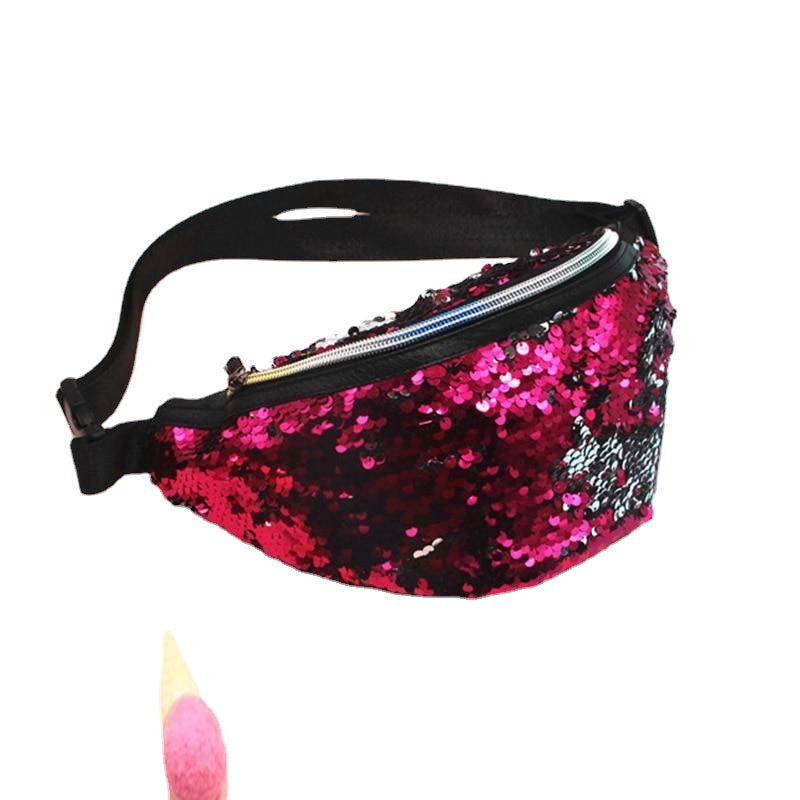 Women's Fanny Pack Sequin Leather Chest Bag Leisure Travel Pouch Fashion Phone Bag Bum Bag