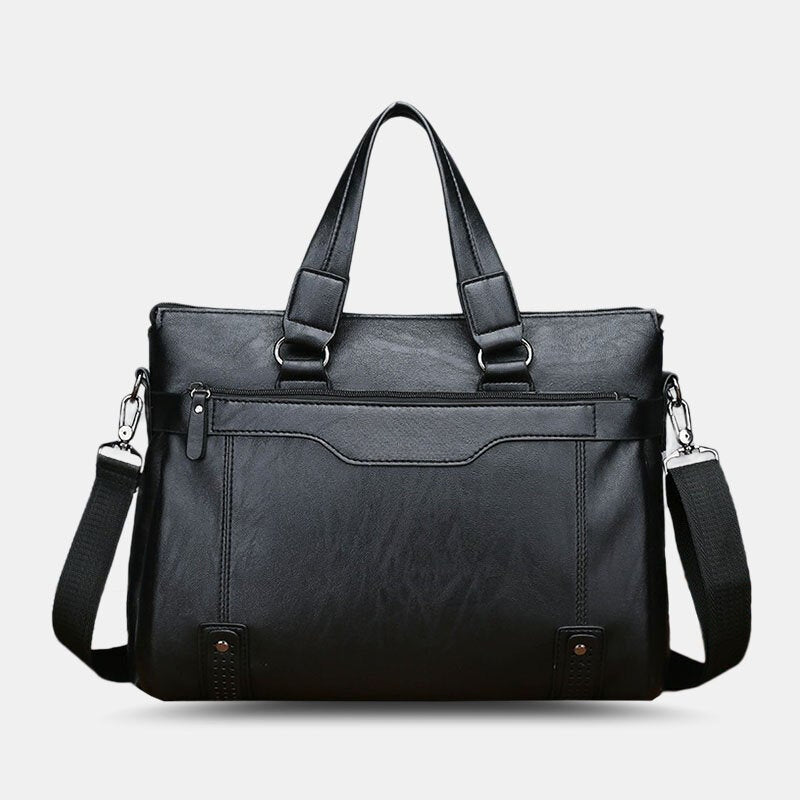 Men's 14" Vintage PU Leather Laptop Messenger Bag - Crossbody Shoulder Briefcase