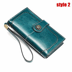 women genuine leather elegant vintage long wallet phone bag