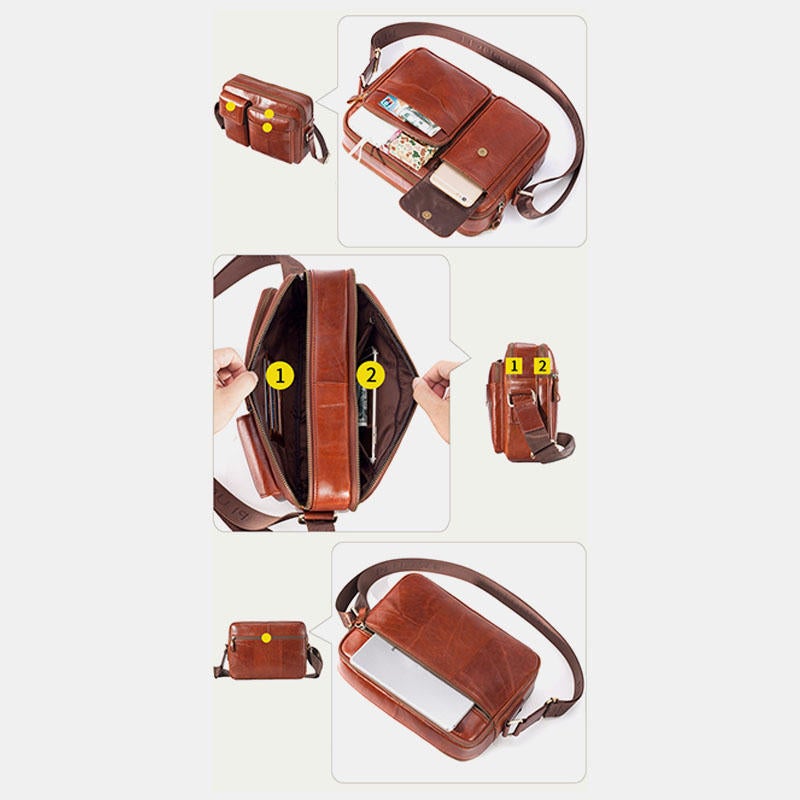 Men Genuine Leather Large Capacity Crossbody Bag Business For Outdoor