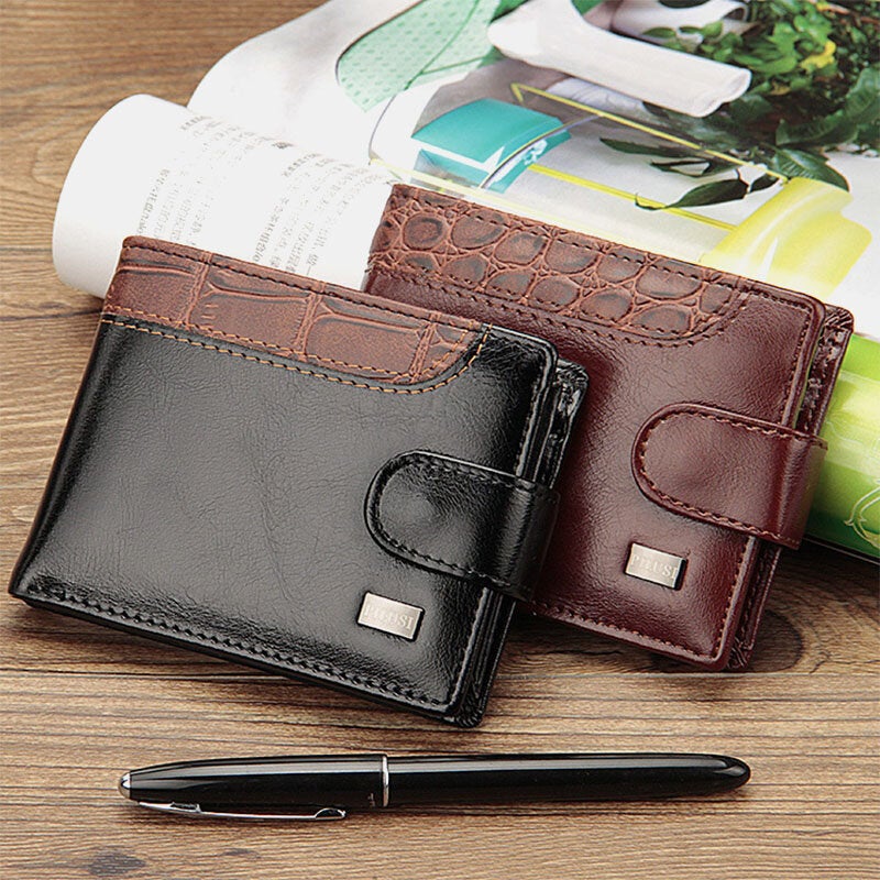 Men Faux Leather Contrast Color Retro Business Fashion Card Holder Wallet