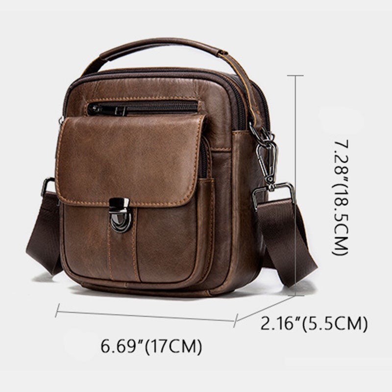 Men Genuine Leather Back Anti-theft Pocket Crossbody Bags Retro Multi-pocket Wear-resistant Messenger Bag Shoulder