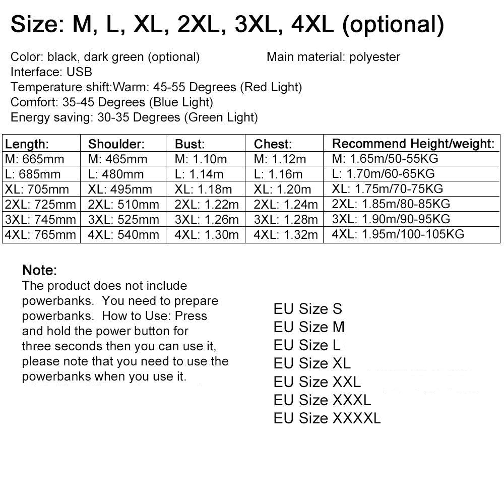 USB Heated Jacket Winter Electric Thermal Coat for Outdoor Fishing & Hiking