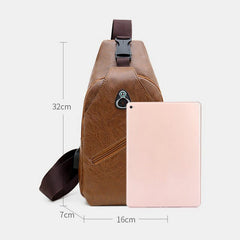 Men PU Leather Retro Business Chest Bag With USB Charging Youth Shoulder Cross Body