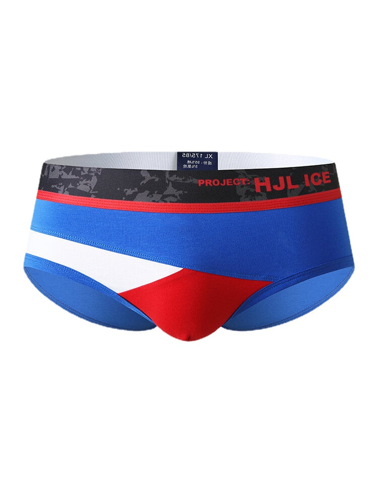Mens Cotton Colorblock Print Skinny Fit Elastic Mid Waist Stretch Breathable Thin Briefs