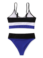 Women Stripe Patchwork High Waist Bikini Backless Beachwear