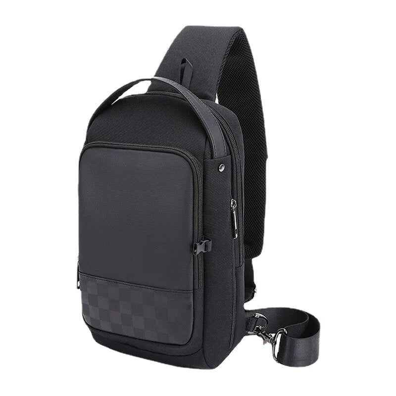 Men's Waterproof Oxford Crossbody Bag with USB Charging, Large Capacity, Concealed Side Water Cup Holder