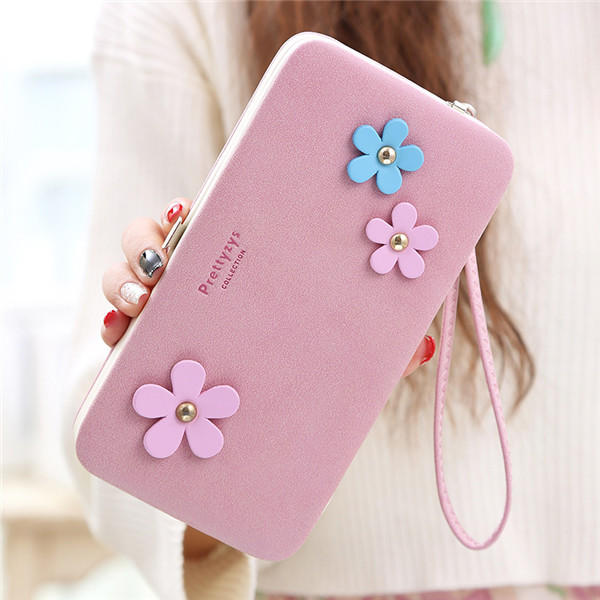 Women Flower 5.5 Inch Phone PU Wallet Case Cover Long Purse For Iphone Huawei Xiaomi