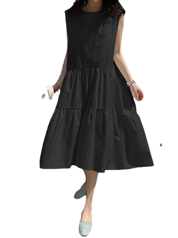 Sleeveless Solid Pleating Streetwear Party Dress