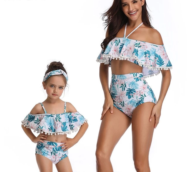Floral Printed Clothes For Mother Daughter And Swimwear Bikini