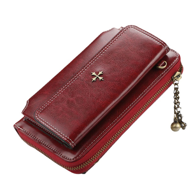 Women PU Leather Cross Flower Tassel Large Capacity Multi-card Slot Phone Bag Crossbody Bag Shoulder Bag