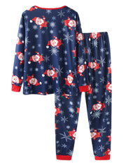 Women Santa Claus Print Long Sleeve Pullover Loose Elastic Waist Pants Christmas Pajama Set