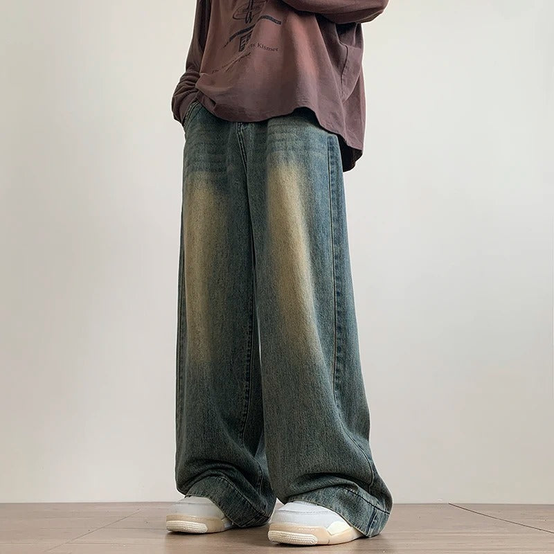 Men's Distressed Vintage Wide-Leg Jeans – Oversized Baggy Denim Trousers for Casual Streetwear