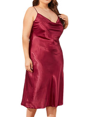 Women's Plus Size Pajamas Nightgown Dress Nighty Pure Color Comfort Home Christmas Daily Satin Straps Sleeveless Backless Spring Summer Wine Champagne