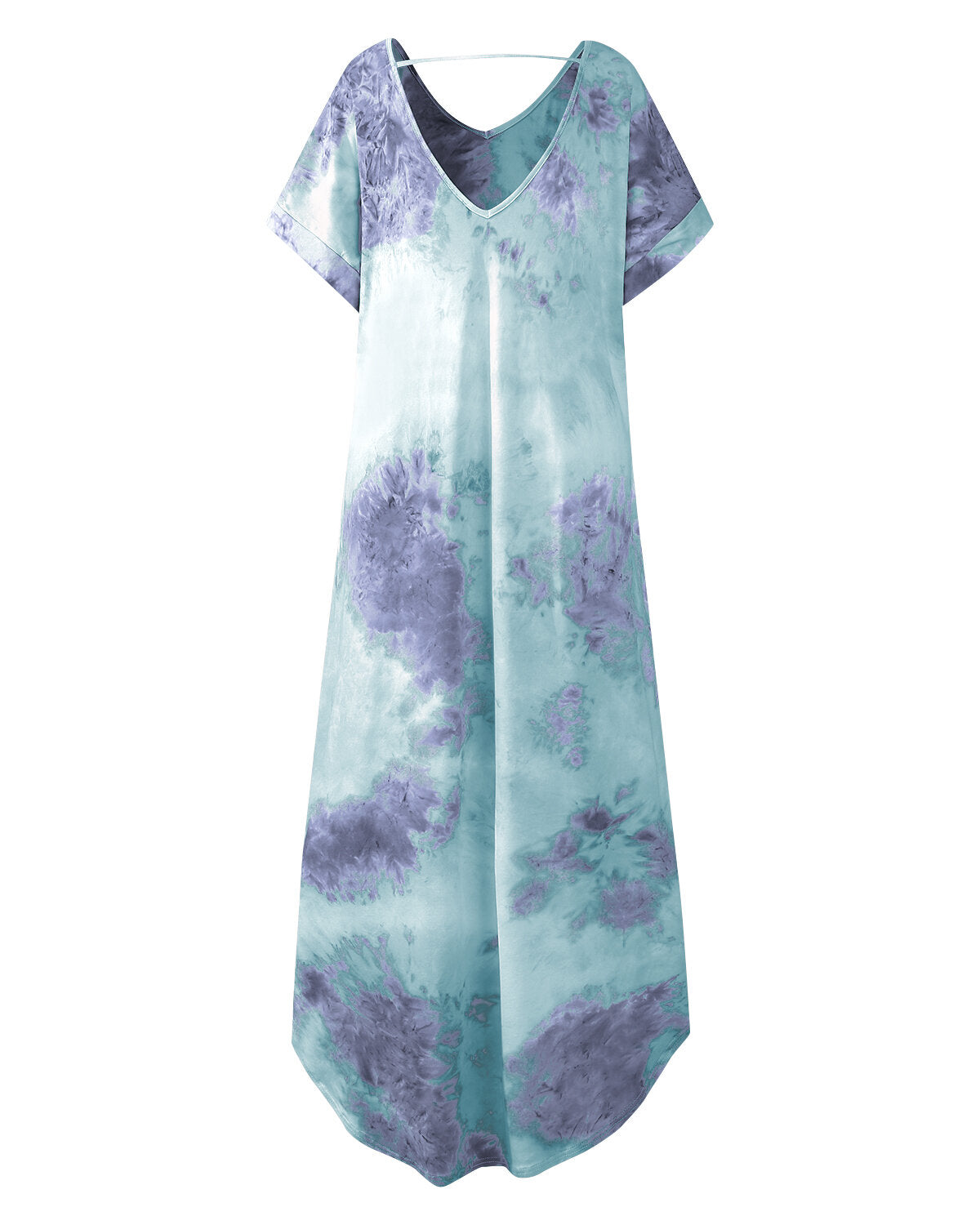 Tie Dye Print V-neck Side Pocket Split Irregular Hem Maxi Dress