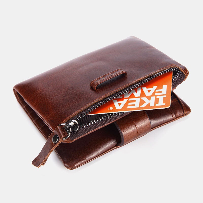 Men Genuine Leather Retro Zipper Cowhide Multi-slot Card Holder Wallet
