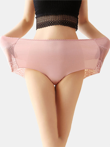 Plus Size Cotton Lace Patchwork High Waisted Smooth Comfy Breathable Panty