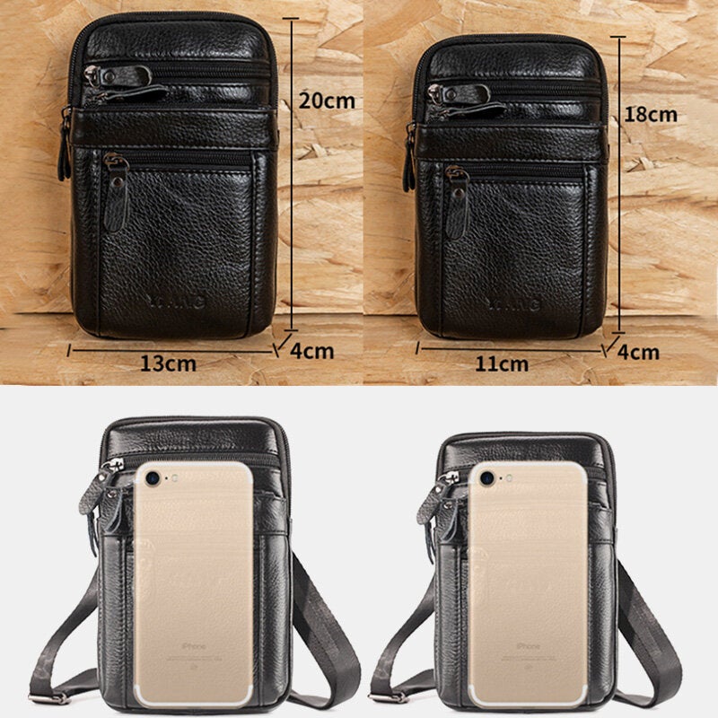 Genuine Leather Waist Bag Multi-pocket Belt Phone Shoulder For Men