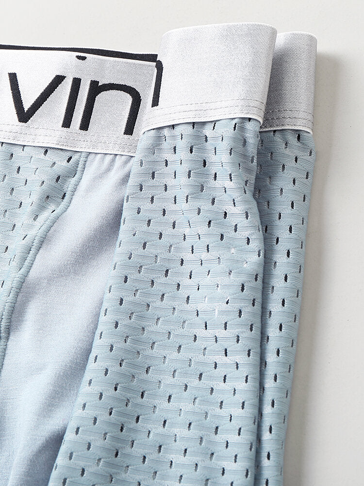 Mens Mesh Modal Breathable Thin Letter Elastic Waist 4Pcs Home Boxers Briefs