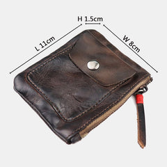 Men Genuine Leather Vegetable Tanned Thin Zipper Wallet Fold Large Capacity Card Holder Money Clip Coin Purse