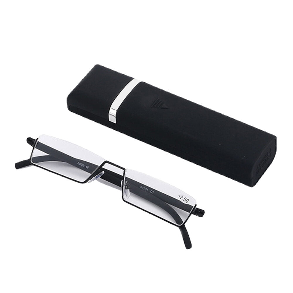 Unisex Portable Rectangular Half Lower Frame Reading Glasses Push-pull Box Anti-blue Light Presbyopia Glasses