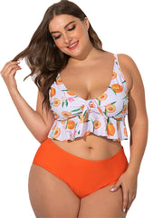 Printed Deep Necklines Adjustable Straps Plus Size Bikini