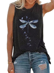 Women Dragonfly Print Sleeveless Casual Tank Tops