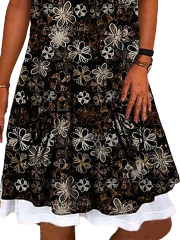 Women's Floral Fake Two Piece U Neck Active Fashion Holiday Sleeveless Dress