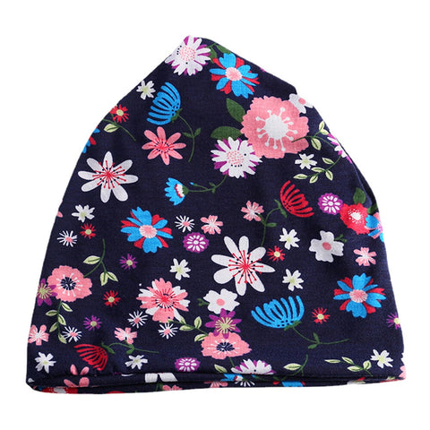 Women Cotton Colored Floral Printing Pattern Casual Outdoor Dual-Use Neck Protection Brimless Beanie