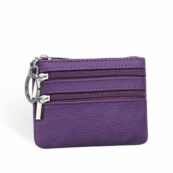 women genuine leather double zipper card holder clutch wallet candy color coin bags