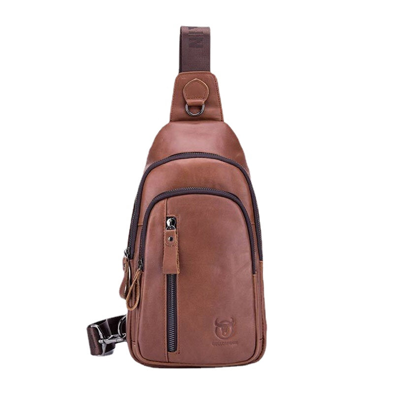 Men Multi-pocket Cowhide Chest Bag Casual Sports Multifunctional Large Capacity Crossbody Shoulder