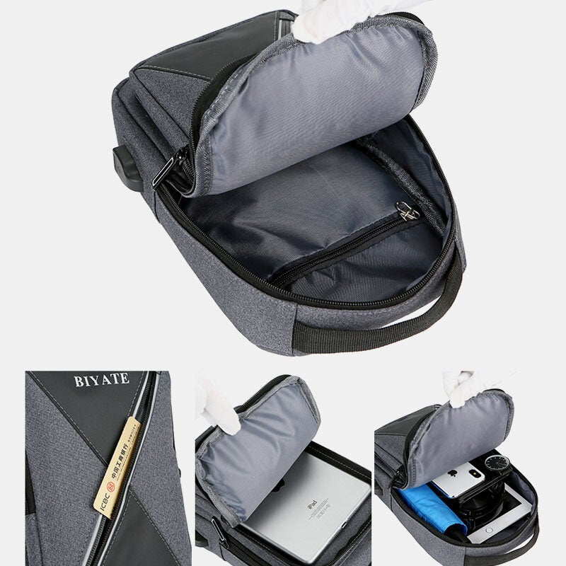 Men USB Charging Multi-pocket Chest Bag Oxford Non-slip Wear-resistant Waterproof Casual Shoulder Crossbody Bags