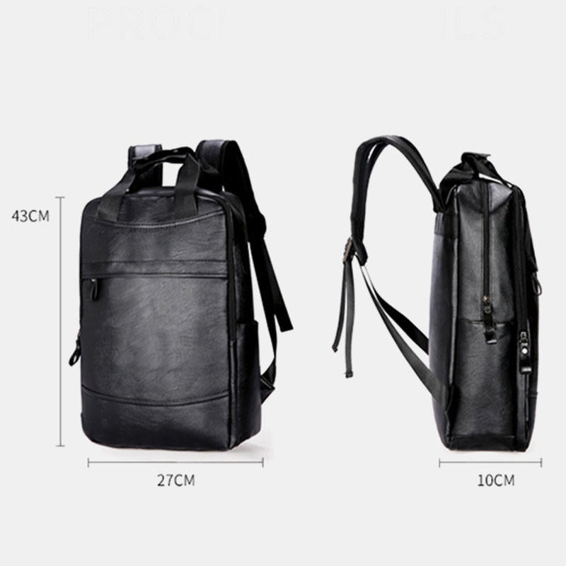 Men Large Capacity Faux Leather Backpack For Outdoor Travel
