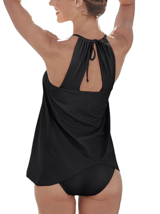 Women's Swimwear Tankini 2 Piece Normal Swimsuit Quick Dry 2 Piece Solid Color Black Red Blue Tank Top Bathing Suits Sports Beach Wear Summer