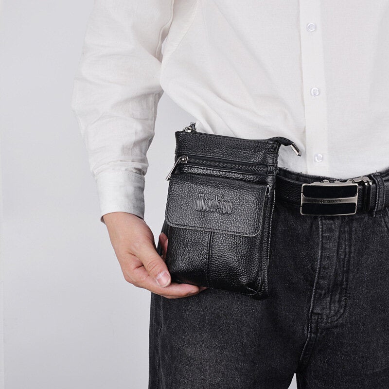 Men Large Capacity Soft Leather Waist Bag Detachable Shoulder Strap Wear-resistant Belt Bag Crossbody Bags Shoulder Bag