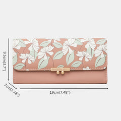 Women Plants 9 Card Slots Floral Trifold Wallet Purse