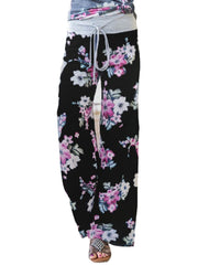 Plus Size Women Floral Printing Drawstring Waist Loose Casual Home Pajamas Pants