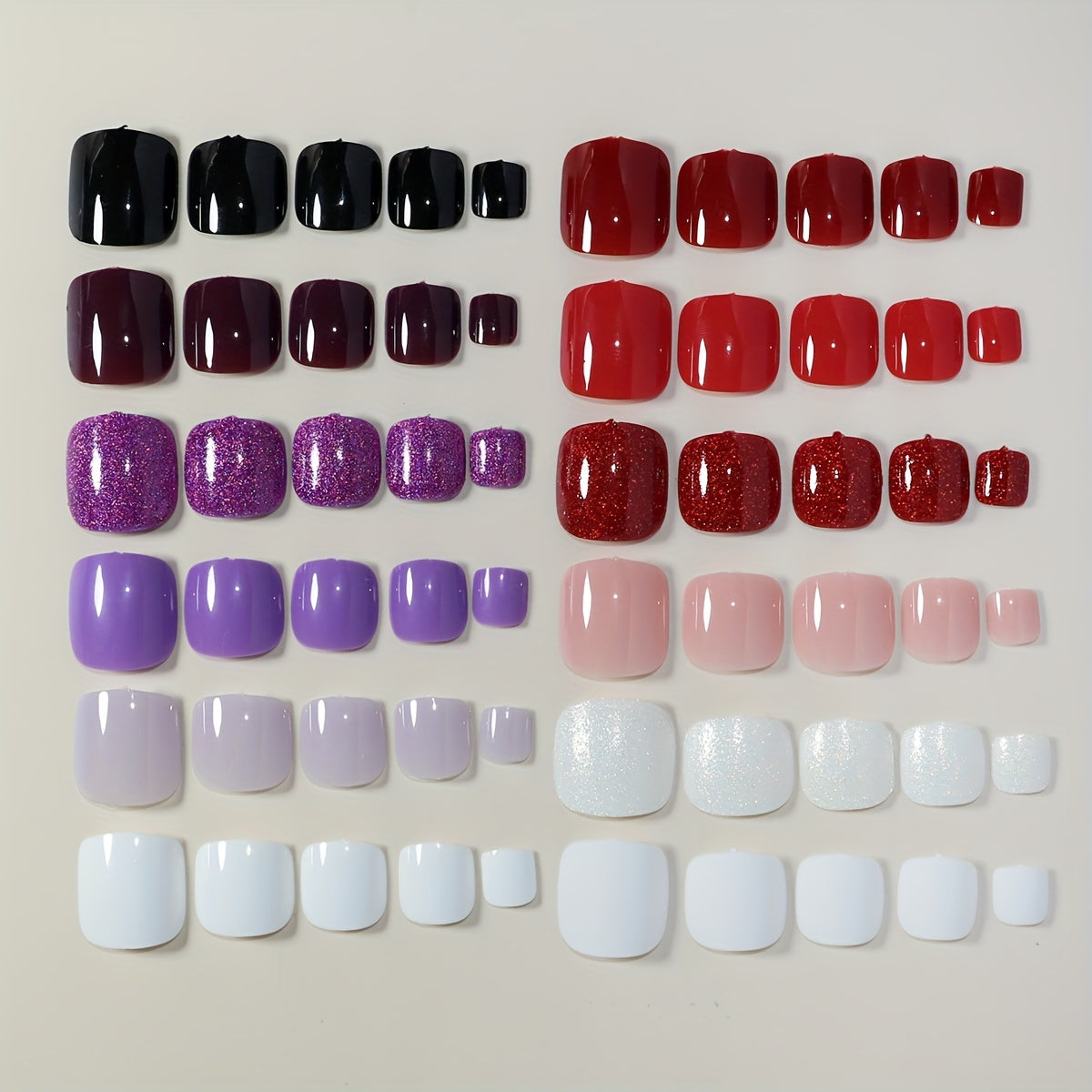 288pcs Short Square Press On Toenails, 12 Colors Glitter & Shiny Fake Toe Nail Art Set for Women & Girls