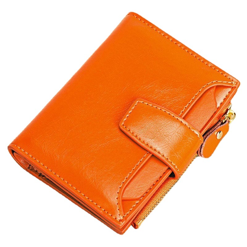 Women Genuine Leather Bifold Short Anti-magnetic Wallet Slot Card Case Coin Purse