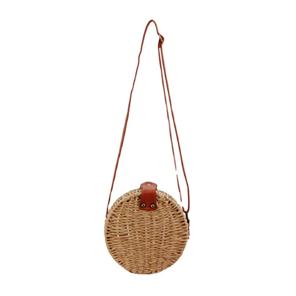 Women Round Woven Straw Crossbody Bag Solid Beach