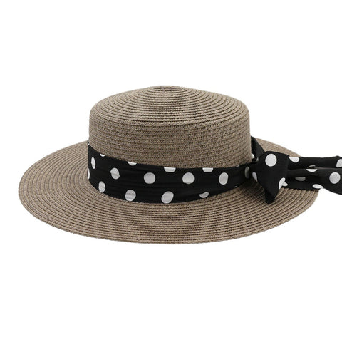 Women Sunscreen Vacation Summer Sun Hat Elegant Stylish Straw Hat With Polka Dot Ribbon